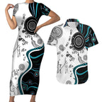 Aboriginal Pattern Torest  Strait Island Couples Matching Short Sleeve Bodycon Dress and Hawaiian Shirt