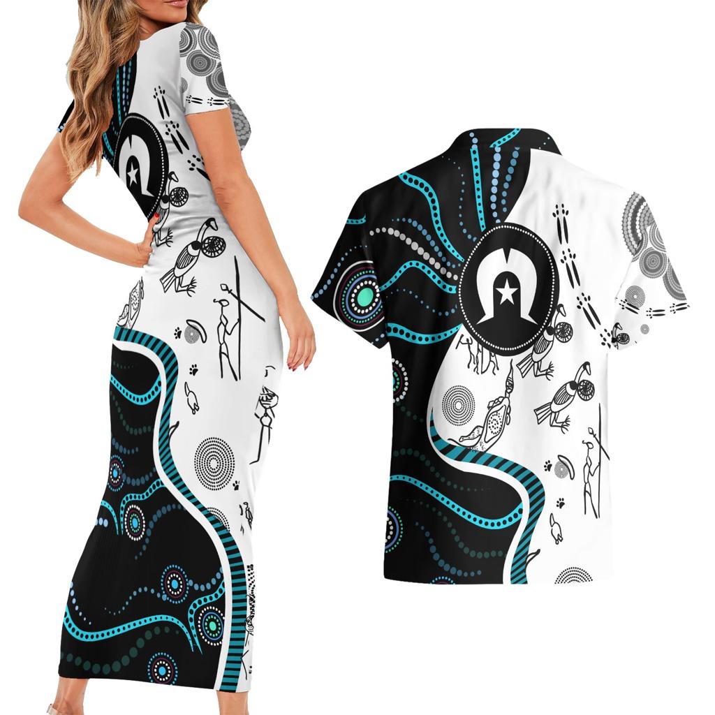 Aboriginal Pattern Torest  Strait Island Couples Matching Short Sleeve Bodycon Dress and Hawaiian Shirt