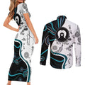 Aboriginal Pattern Torest  Strait Island Couples Matching Short Sleeve Bodycon Dress and Long Sleeve Button Shirt