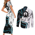 Aboriginal Pattern Torest  Strait Island Couples Matching Short Sleeve Bodycon Dress and Long Sleeve Button Shirt
