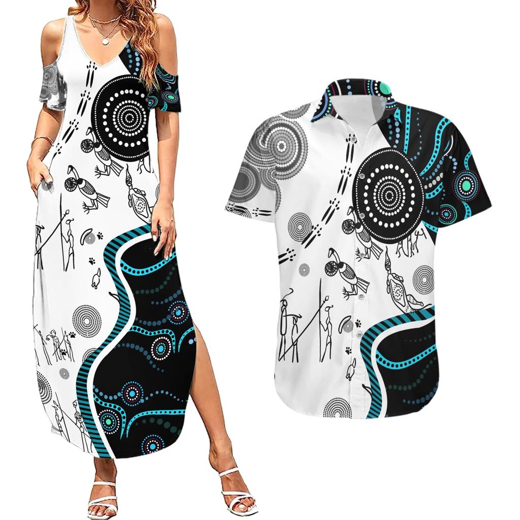 Aboriginal Pattern Torest  Strait Island Couples Matching Summer Maxi Dress and Hawaiian Shirt