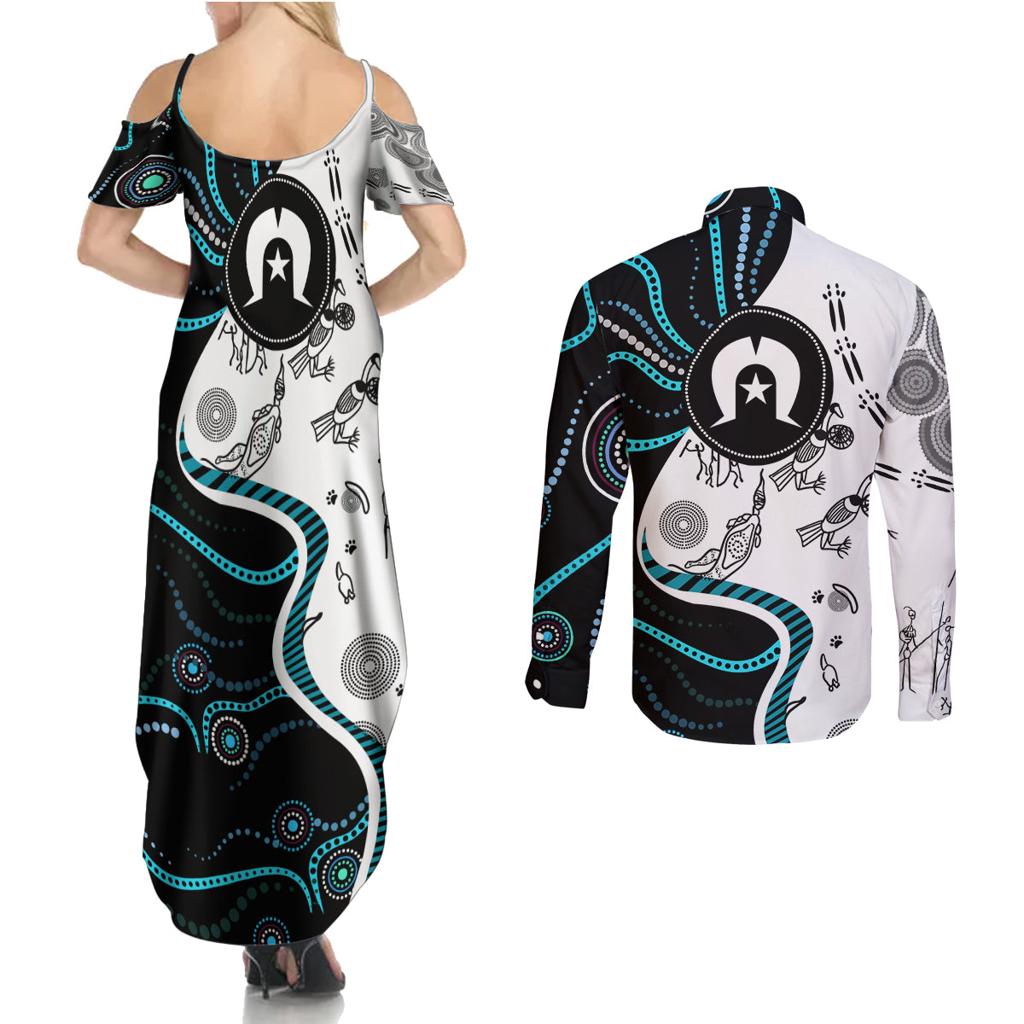 Aboriginal Pattern Torest  Strait Island Couples Matching Summer Maxi Dress and Long Sleeve Button Shirt