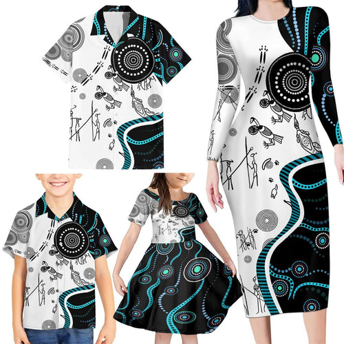 Aboriginal Pattern Torest  Strait Island Family Matching Long Sleeve Bodycon Dress and Hawaiian Shirt