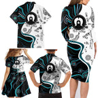 Aboriginal Pattern Torest  Strait Island Family Matching Long Sleeve Bodycon Dress and Hawaiian Shirt