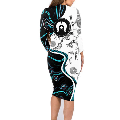 Aboriginal Pattern Torest  Strait Island Family Matching Long Sleeve Bodycon Dress and Hawaiian Shirt