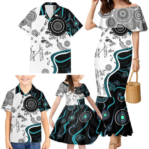 Aboriginal Pattern Torest  Strait Island Family Matching Mermaid Dress and Hawaiian Shirt