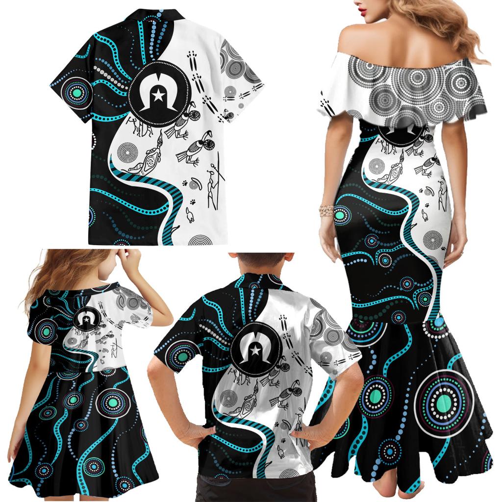 Aboriginal Pattern Torest  Strait Island Family Matching Mermaid Dress and Hawaiian Shirt