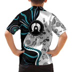 Aboriginal Pattern Torest  Strait Island Family Matching Off Shoulder Long Sleeve Dress and Hawaiian Shirt