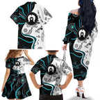 Aboriginal Pattern Torest  Strait Island Family Matching Off Shoulder Long Sleeve Dress and Hawaiian Shirt