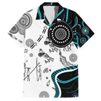 Aboriginal Pattern Torest  Strait Island Family Matching Off Shoulder Long Sleeve Dress and Hawaiian Shirt