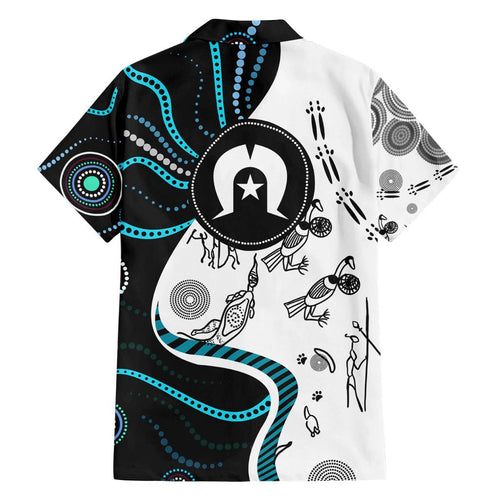 Aboriginal Pattern Torest  Strait Island Family Matching Off Shoulder Long Sleeve Dress and Hawaiian Shirt