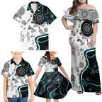 Aboriginal Pattern Torest  Strait Island Family Matching Off Shoulder Maxi Dress and Hawaiian Shirt