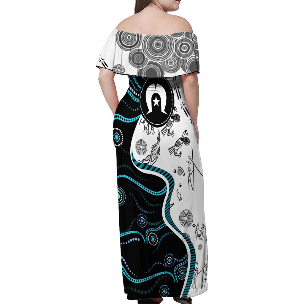 Aboriginal Pattern Torest  Strait Island Family Matching Off Shoulder Maxi Dress and Hawaiian Shirt