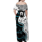 Aboriginal Pattern Torest  Strait Island Family Matching Off Shoulder Maxi Dress and Hawaiian Shirt