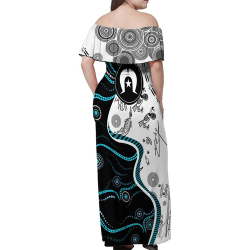 Aboriginal Pattern Torest  Strait Island Family Matching Off Shoulder Maxi Dress and Hawaiian Shirt