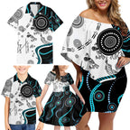 Aboriginal Pattern Torest  Strait Island Family Matching Off Shoulder Short Dress and Hawaiian Shirt