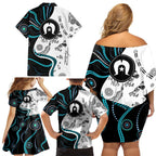 Aboriginal Pattern Torest  Strait Island Family Matching Off Shoulder Short Dress and Hawaiian Shirt