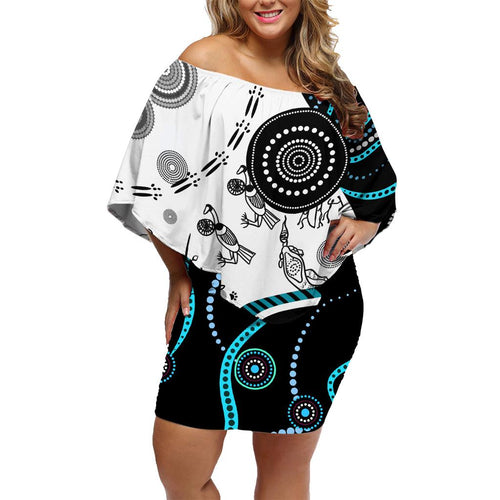 Aboriginal Pattern Torest  Strait Island Family Matching Off Shoulder Short Dress and Hawaiian Shirt