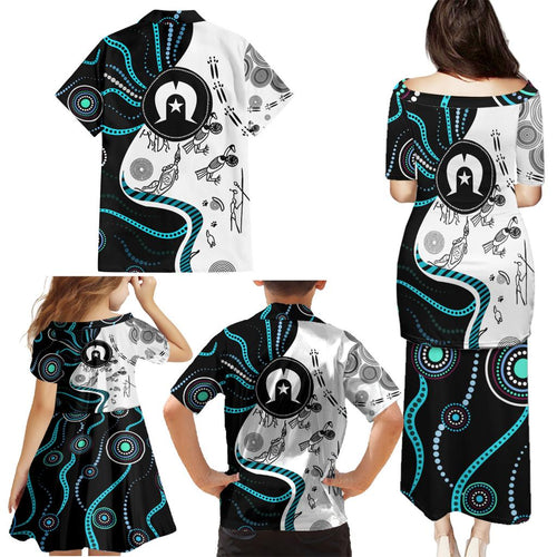 Aboriginal Pattern Torest  Strait Island Family Matching Puletasi and Hawaiian Shirt