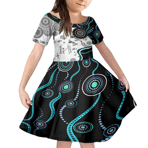 Aboriginal Pattern Torest  Strait Island Family Matching Short Sleeve Bodycon Dress and Hawaiian Shirt