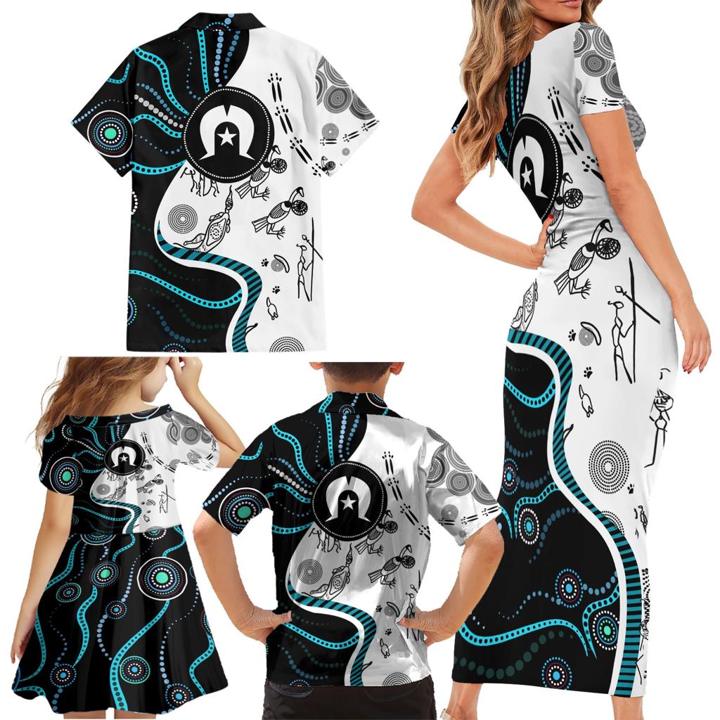 Aboriginal Pattern Torest  Strait Island Family Matching Short Sleeve Bodycon Dress and Hawaiian Shirt