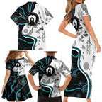 Aboriginal Pattern Torest  Strait Island Family Matching Short Sleeve Bodycon Dress and Hawaiian Shirt