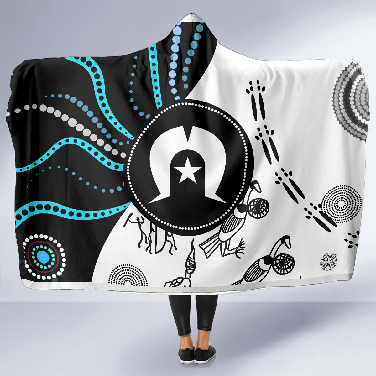 Aboriginal Pattern Torest  Strait Island Hooded Blanket