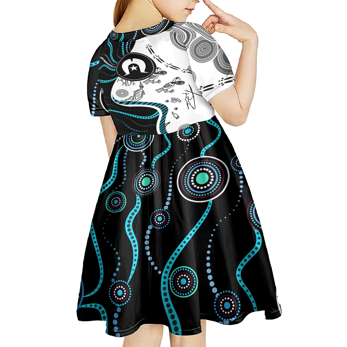 Aboriginal Pattern Torest  Strait Island Kid Short Sleeve Dress
