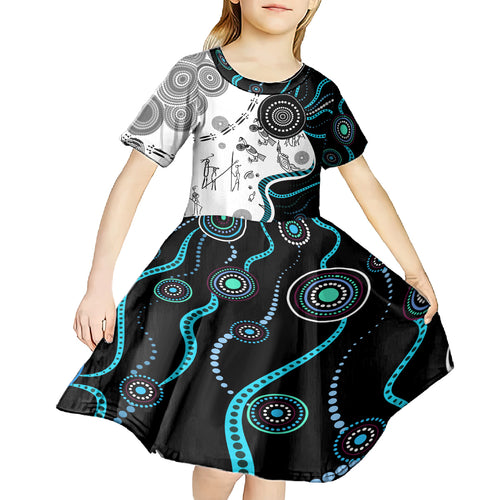 Aboriginal Pattern Torest  Strait Island Kid Short Sleeve Dress