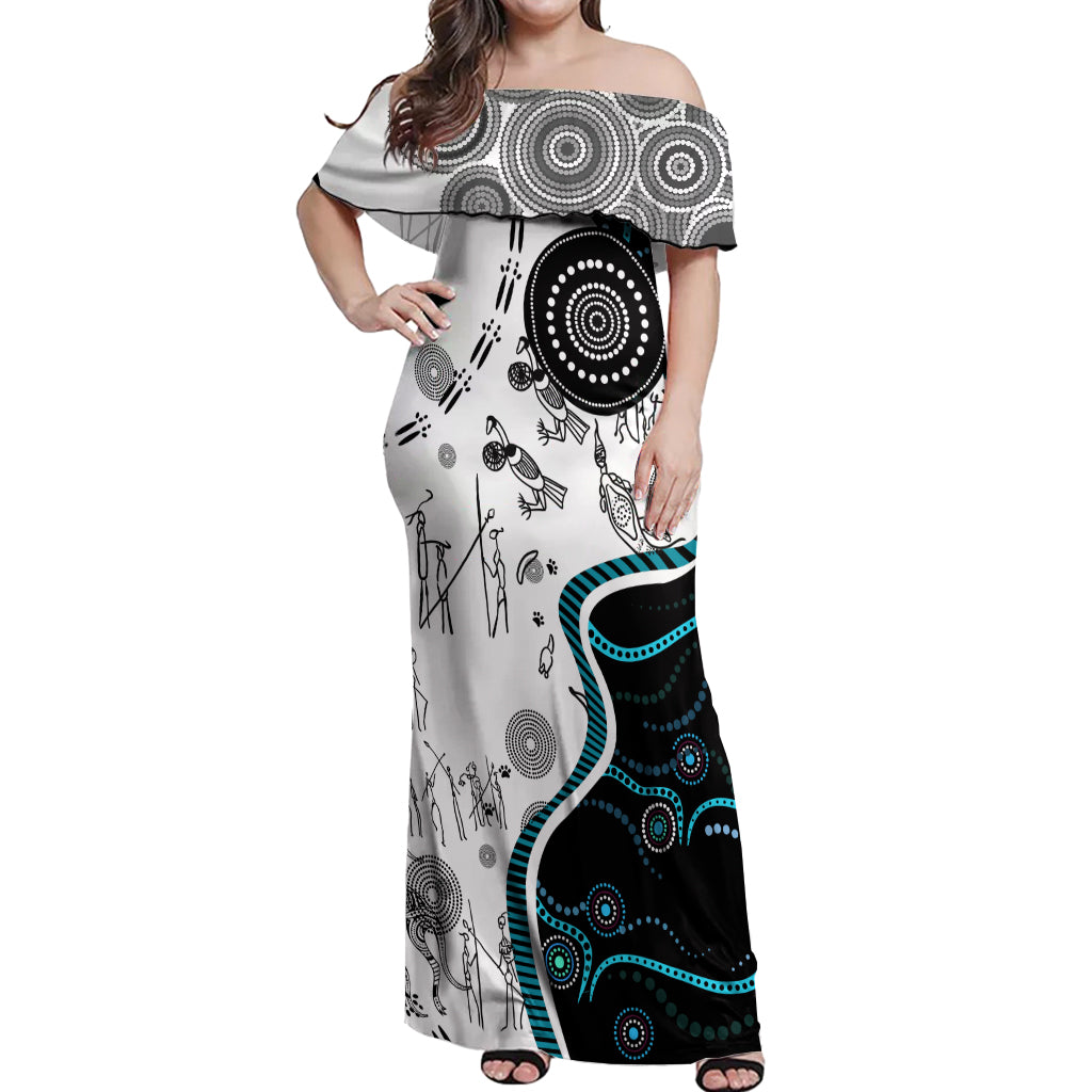 Aboriginal Pattern Torest  Strait Island Off Shoulder Maxi Dress