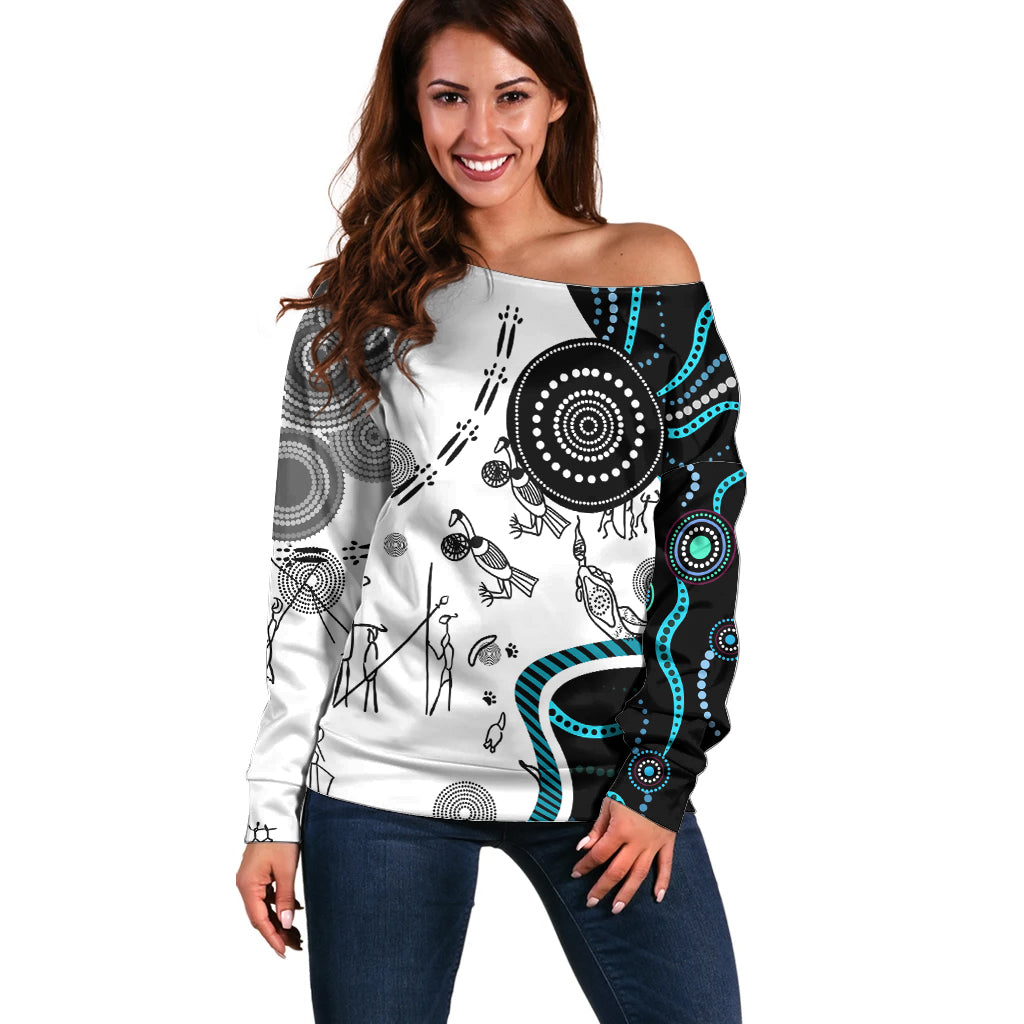 Aboriginal Pattern Torest  Strait Island Off Shoulder Sweater