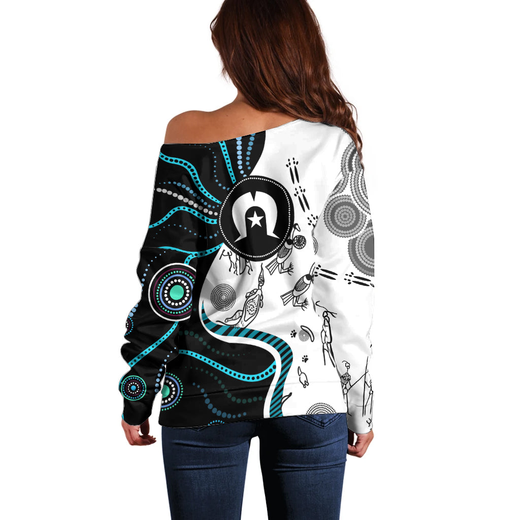 Aboriginal Pattern Torest  Strait Island Off Shoulder Sweater