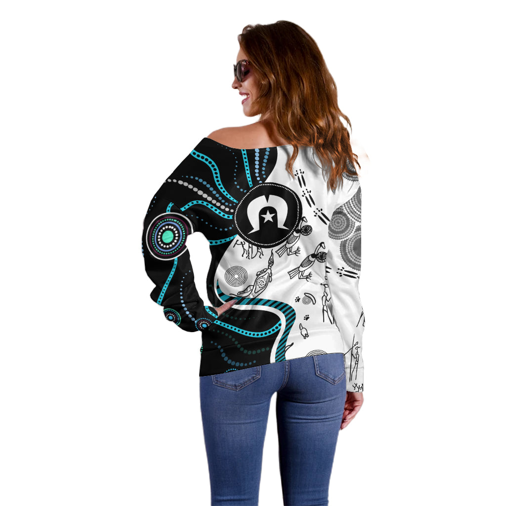 Aboriginal Pattern Torest  Strait Island Off Shoulder Sweater