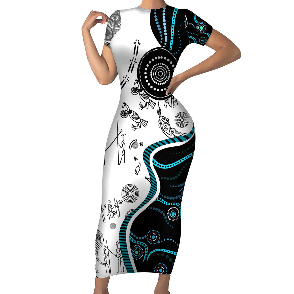 Aboriginal Pattern Torest  Strait Island Short Sleeve Bodycon Dress