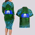 Torest Trait Islands Mix Aboriginal Pattern Couples Matching Long Sleeve Bodycon Dress and Hawaiian Shirt