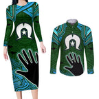 Torest Trait Islands Mix Aboriginal Pattern Couples Matching Long Sleeve Bodycon Dress and Long Sleeve Button Shirt