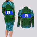 Torest Trait Islands Mix Aboriginal Pattern Couples Matching Long Sleeve Bodycon Dress and Long Sleeve Button Shirt