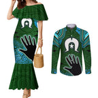 Torest Trait Islands Mix Aboriginal Pattern Couples Matching Mermaid Dress and Long Sleeve Button Shirt