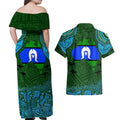 Torest Trait Islands Mix Aboriginal Pattern Couples Matching Off Shoulder Maxi Dress and Hawaiian Shirt