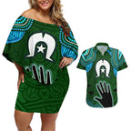 Torest Trait Islands Mix Aboriginal Pattern Couples Matching Off Shoulder Short Dress and Hawaiian Shirt