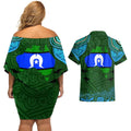 Torest Trait Islands Mix Aboriginal Pattern Couples Matching Off Shoulder Short Dress and Hawaiian Shirt
