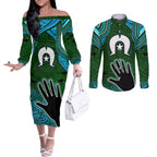 Torest Trait Islands Mix Aboriginal Pattern Couples Matching Off The Shoulder Long Sleeve Dress and Long Sleeve Button Shirt