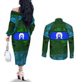 Torest Trait Islands Mix Aboriginal Pattern Couples Matching Off The Shoulder Long Sleeve Dress and Long Sleeve Button Shirt