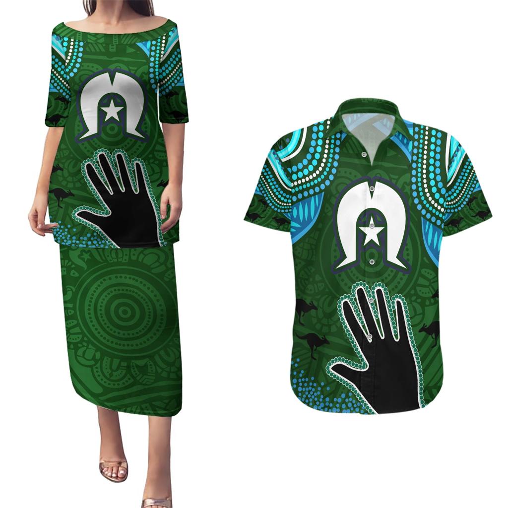 Torest Trait Islands Mix Aboriginal Pattern Couples Matching Puletasi and Hawaiian Shirt