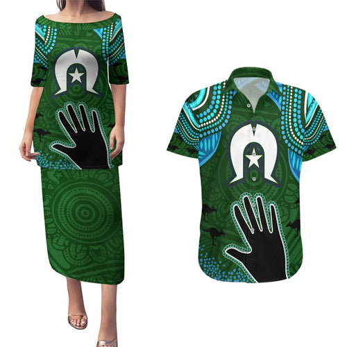Torest Trait Islands Mix Aboriginal Pattern Couples Matching Puletasi and Hawaiian Shirt