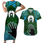 Torest Trait Islands Mix Aboriginal Pattern Couples Matching Short Sleeve Bodycon Dress and Hawaiian Shirt