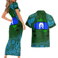 Torest Trait Islands Mix Aboriginal Pattern Couples Matching Short Sleeve Bodycon Dress and Hawaiian Shirt