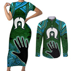 Torest Trait Islands Mix Aboriginal Pattern Couples Matching Short Sleeve Bodycon Dress and Long Sleeve Button Shirt