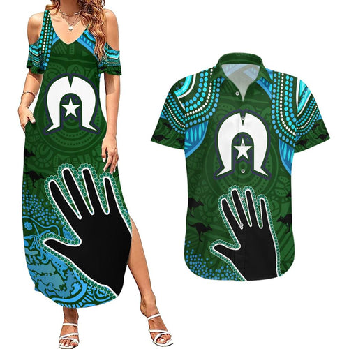Torest Trait Islands Mix Aboriginal Pattern Couples Matching Summer Maxi Dress and Hawaiian Shirt