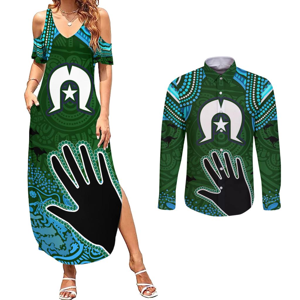 Torest Trait Islands Mix Aboriginal Pattern Couples Matching Summer Maxi Dress and Long Sleeve Button Shirt